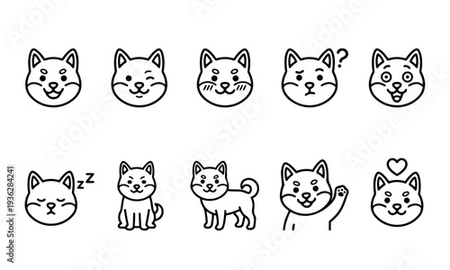 Shiba Inu Cute Dog Icon Set