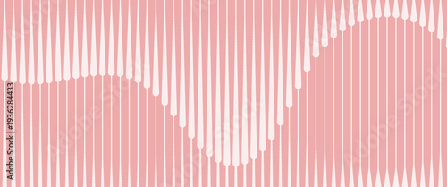 Minimalist Pink Vertical Tapered Line Wave Pattern. A clean vector background featuring a rhythmic, wave-like composition of soft rose-colored vertical stripes that taper into rounded points.