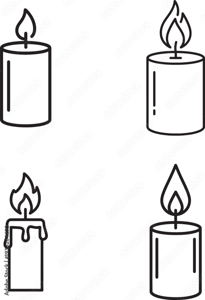 Obraz premium Line art illustration of four candles with flames in simple black and white