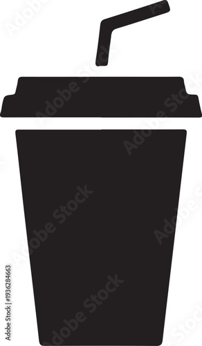 Soft Drink Cup with Straw Fast Food Icon,Takeaway Soda Cup Beverage Symbol Vector