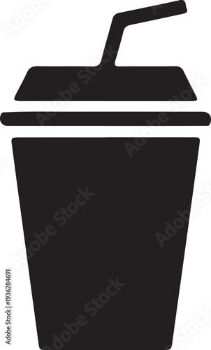 Soft Drink Cup with Straw Fast Food Icon,Takeaway Soda Cup Beverage Symbol Vector