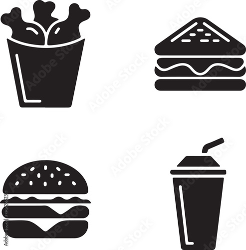 Fast Food Icons Set Burger Pizza Fries Drink Vector,Junk Food Icon Collection Fast Food Symbols