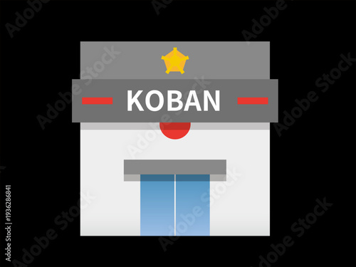 Japanese Police Box (KOBAN) Icon for Dark Mode: Flat Vector Illustration for Safety, Security, and Crime Prevention Apps on Black Background