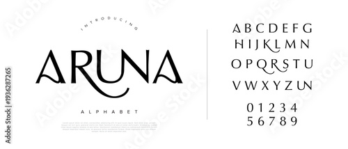 Aruna sophisticated luxury serif font with long tail swash for premium cosmetic branding and wedding stationery