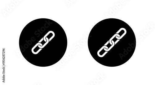 Metal chain link icon in black circle. Strong connection symbol. Bond sign