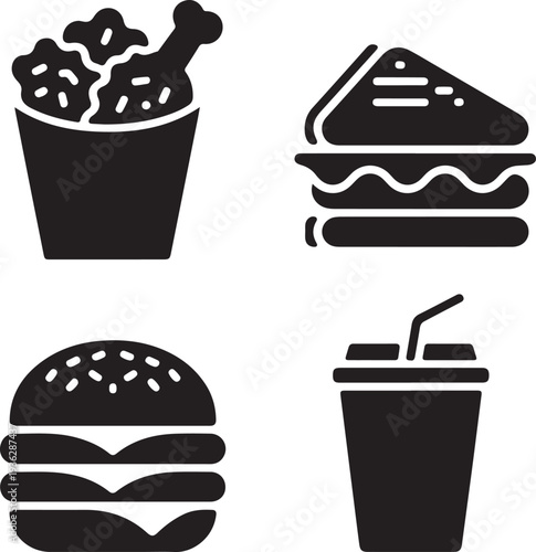 Fast Food Icons Set Burger Pizza Fries Drink Vector,Junk Food Icon Collection Fast Food Symbols