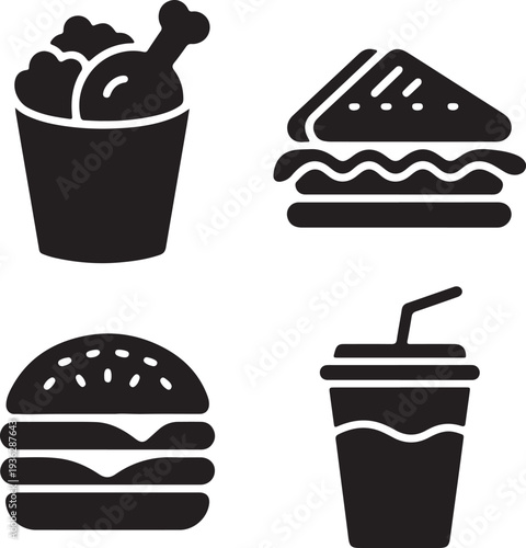 Fast Food Icons Set Burger Pizza Fries Drink Vector,Junk Food Icon Collection Fast Food Symbols
