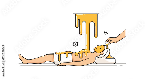 A person lies relaxed on a treatment bed receiving a luxurious golden honey body and face mask treatment at a spa, Generative AI.