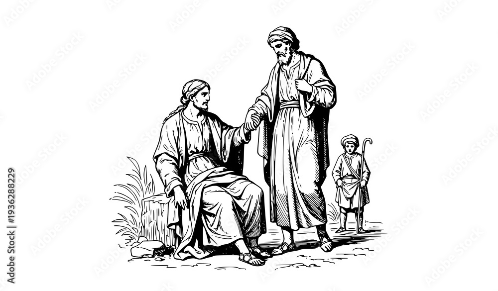 Obraz premium The Good Samaritan – Edmond Louis Dupain Vintage 19th-Century Etching