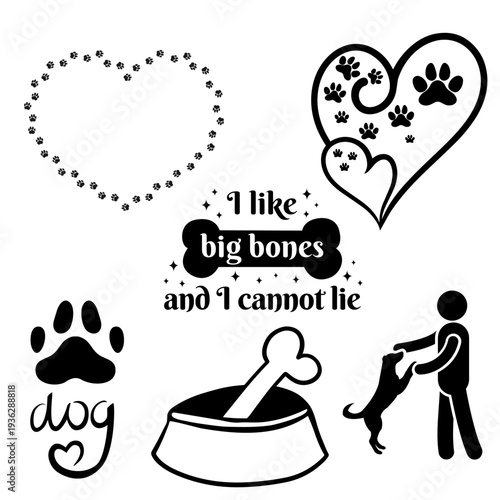 Inspirational dog lover typography phrases with playful paw elements perfect for pet merchandise, posters and greeting designs.