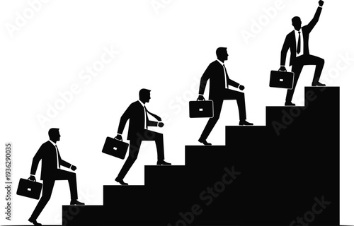 Businessman climbing stairs of success career growth achievement leadership silhouette vector illustration isolated