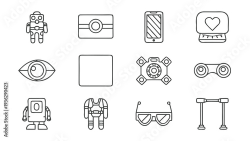 Longevity and Age-Tech Assistive Technology Icons set with Copy Space.
