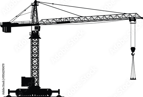 Tower construction crane heavy industrial lifting equipment silhouette vector illustration isolated on white background