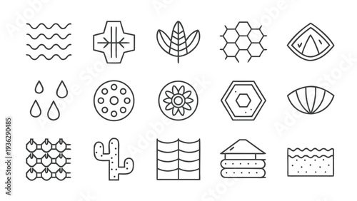 15 Bio-Mimicry Engineering and Nature-Inspired Tech Icons set with Copy Space.