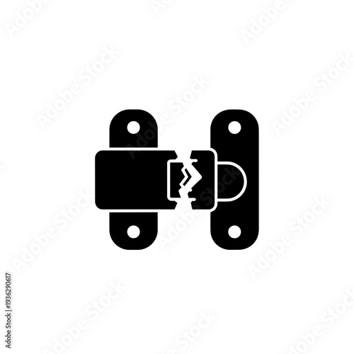Silhouette of a snapped latch isolated on a white background, showcasing broken mechanism in detailed black illustration style