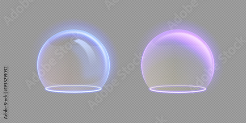 Sphere shield abstract energy protection spheres. Force field globe shell. Dome barrier technology vector set