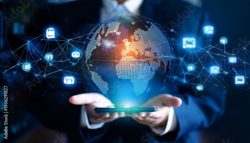 distribution and logistics concept of global digital internet marketing and business e commerce graphic concept showing global network and social media connection technology generative ai