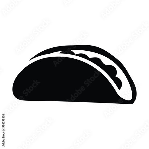 Minimalist black and white illustration of a delicious taco with overflowing filling