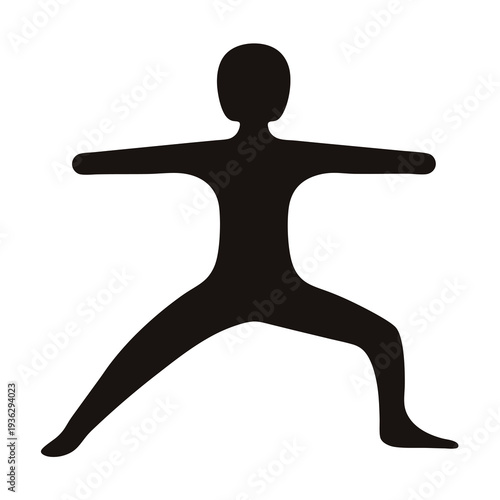 Silhouette of a person doing warrior II yoga pose on white background