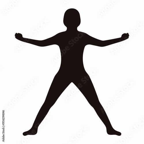 Silhouette of a person with arms outstretched and legs spread wide apart