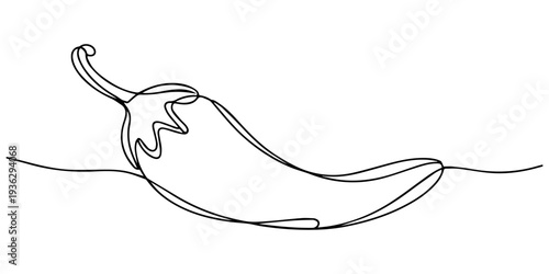 chilli pepper continuous one line drawing, Continuous line drawing of chili pepper. Single line vector illustration of chili pepper. Editable line, Continuous line drawing of a spicy chili pepper