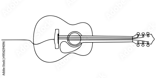 guitar continuous one line drawing, Acoustic guitar continuous one line drawing vector. Music symbol. Acoustic Guitar Continuous Line Illustration, Acoustic guitar continuous one line drawing on white