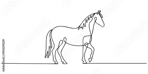 horse continuous one line drawing, One continuous line illustration of an horse modern minimalist vector. Elegant one line drawing of a horse in a dynamic galloping pose, Continuous line drawing horse
