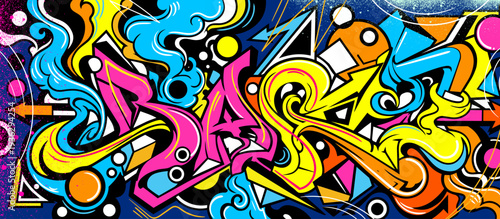 Abstract Graffiti Background with neon colors. Decorative grafffiti wall art