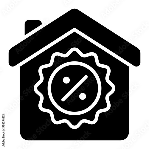 Home Discount Glyph Icon – Rate Cut, Discount and Financial Reduction Concept
