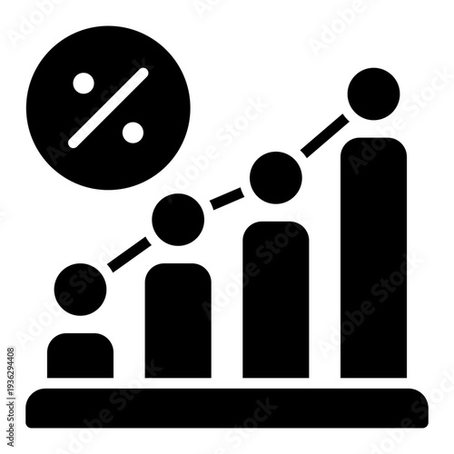 Interest Rates Glyph Icon – Rate Cut, Discount and Financial Reduction Concept