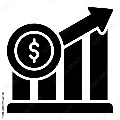 Dollar Increase Glyph Icon – Rate Cut, Discount and Financial Reduction Concept