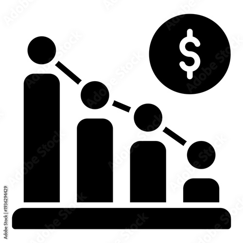 Dollar Rate Decrease Glyph Icon – Rate Cut, Discount and Financial Reduction Concept