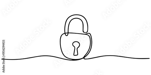 padlock continuous one line drawing, Pad lock Continuous one line drawing illustration, Continuous one line drawing of a padlock. Security concept. one line Icon drawing with white background, padlock