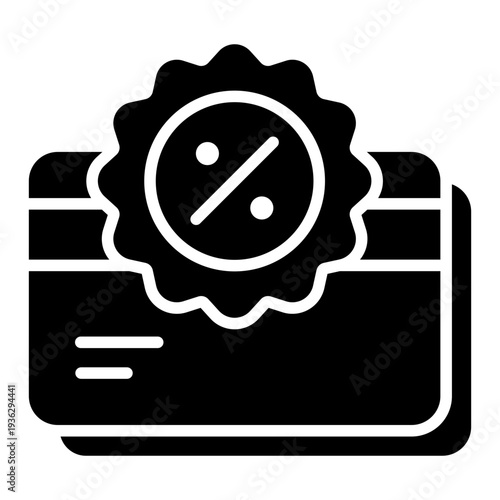 Discount Card Glyph Icon – Rate Cut, Discount and Financial Reduction Concept