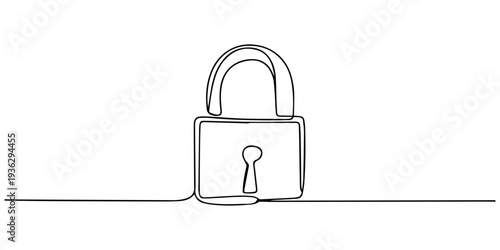 padlock continuous one line drawing, Pad lock Continuous one line drawing illustration, Continuous one line drawing of a padlock. Security concept. one line Icon drawing with white background, padlock