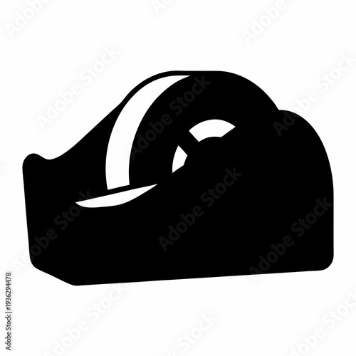 Black silhouette of a tape dispenser with tape on a white background