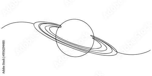 Saturn Planet continuous one line drawing, One continuous line drawing of planet. Saturn planet in one line drawing. One line drawing background. Vector illustration. Line art of planet, Continuous