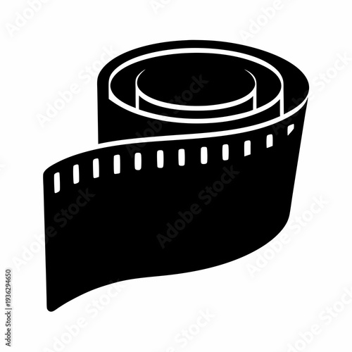 Black and white illustration of a rolled film strip with perforations