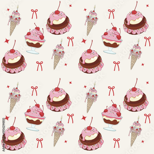 Sweet Cherry Dessert Seamless Pattern