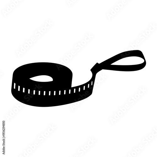 Detailed black and white illustration of a coiled and extended measuring tape