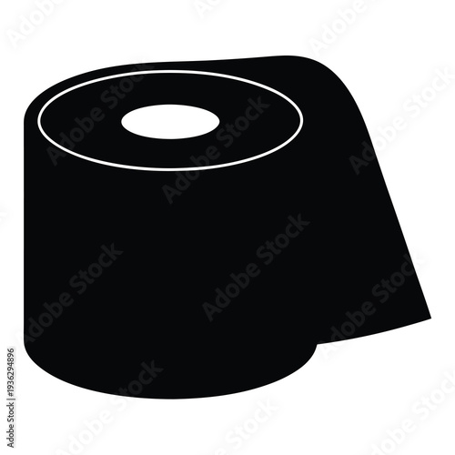 Monochrome illustration of a toilet paper roll on a white background