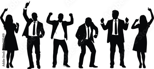 Successful Business People Silhouettes Dancing and Celebrating Corporate Victory Professional Men and Women in Suits Having Fun at Office Party