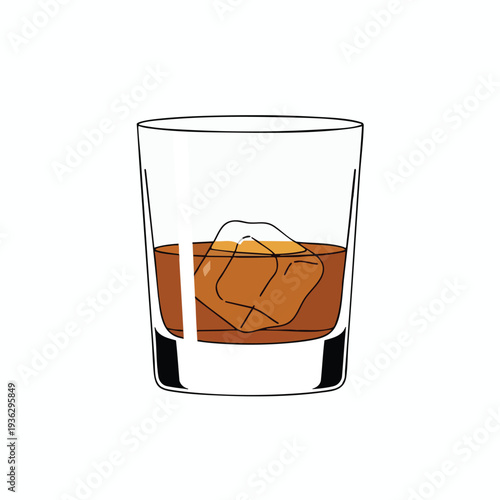 Simple Illustration of a Glass of Whiskey with Ice Cubes