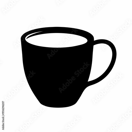 A minimalist black and white illustration of a coffee or tea mug