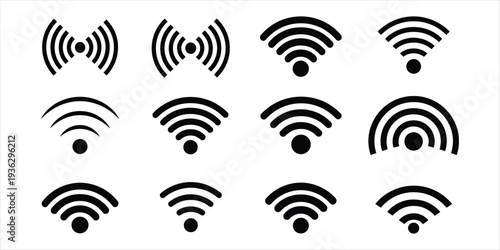 Set of black Wi- Fi signal icons in different sizes and styles on a white background wifi wireless