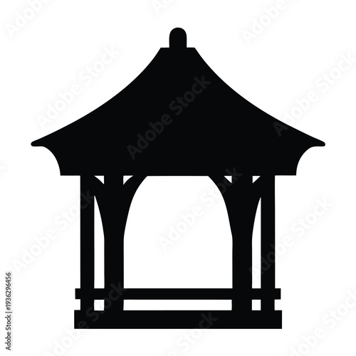 Black silhouette image of a simple and elegant traditional gazebo design