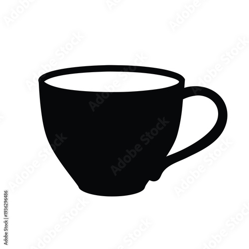 Silhouette of a cup with liquid and a handle on white background