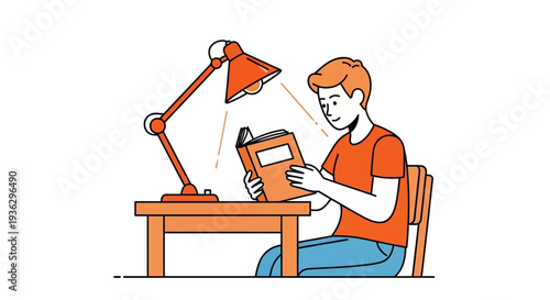 Young man reading a book indoors.