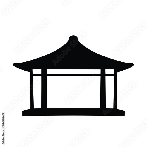 Silhouette of a traditional Asian pavilion or gazebo with curved roof