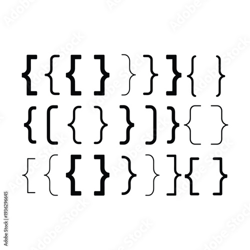 Black curly and square brackets on white background curly brackets punctuation marks symbols